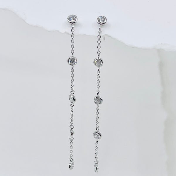 Sterling Silver Cubic Long Earrings