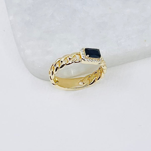 Black Cubic Gold Link Ring