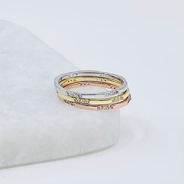 Dainty Tri Color Band Stackable Ring Sets