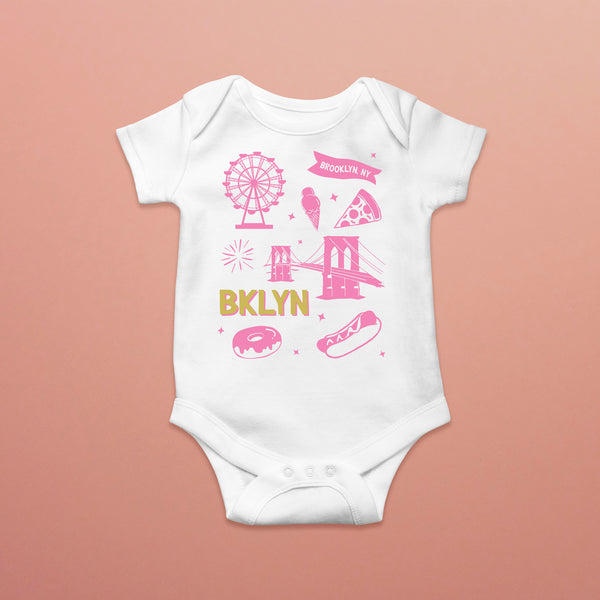 BKLYN - Icons of Brooklyn Pink baby bodysuit