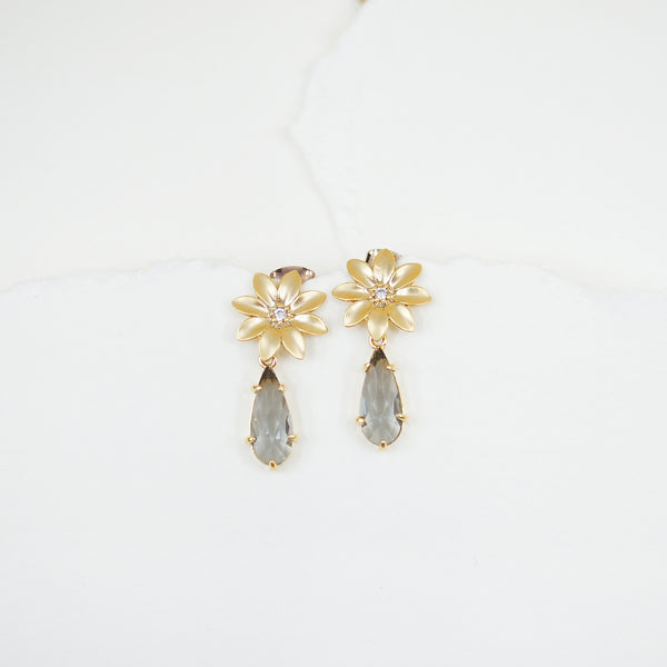 Blue Gray Crystal Flower Post Earrings