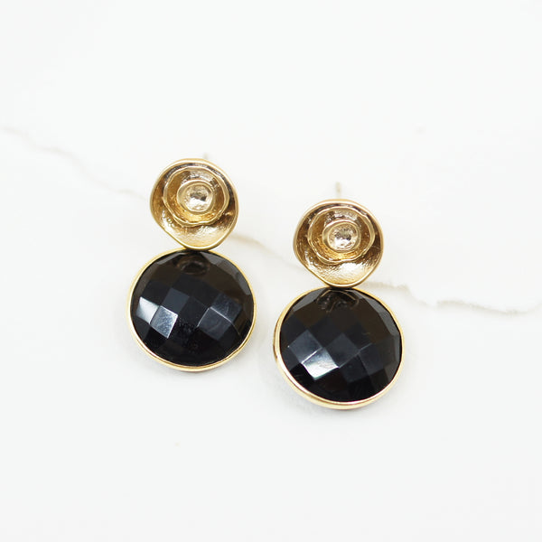 Black Onyx Round Post Earrings