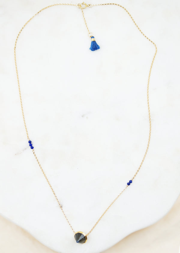 Pyrite Pointy and Lapis Seeds Gold Necklace