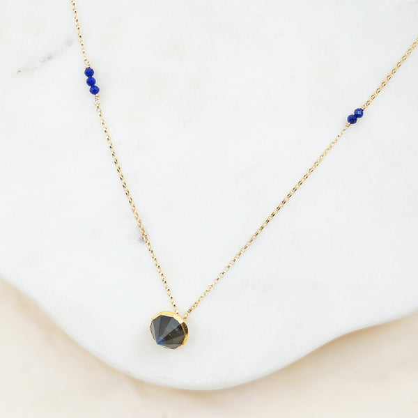 Pyrite Pointy and Lapis Seeds Gold Necklace