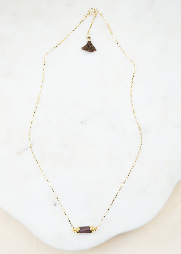 Dark Brown Small Tube Bar Necklace