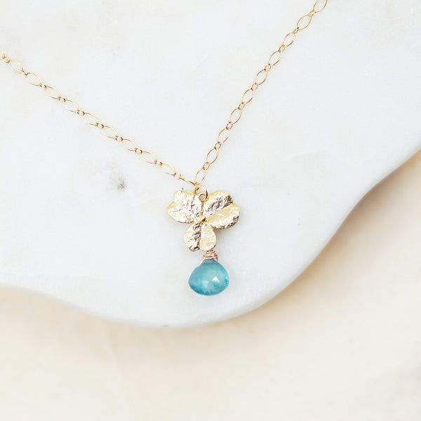 Blue Apatite Flower Gold Necklace