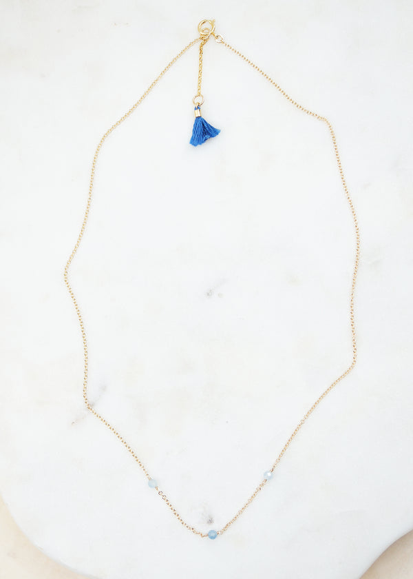 Blue Aquamarine  Gold Necklace