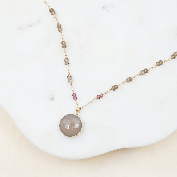 Gray Moonstone Round Gold Necklace