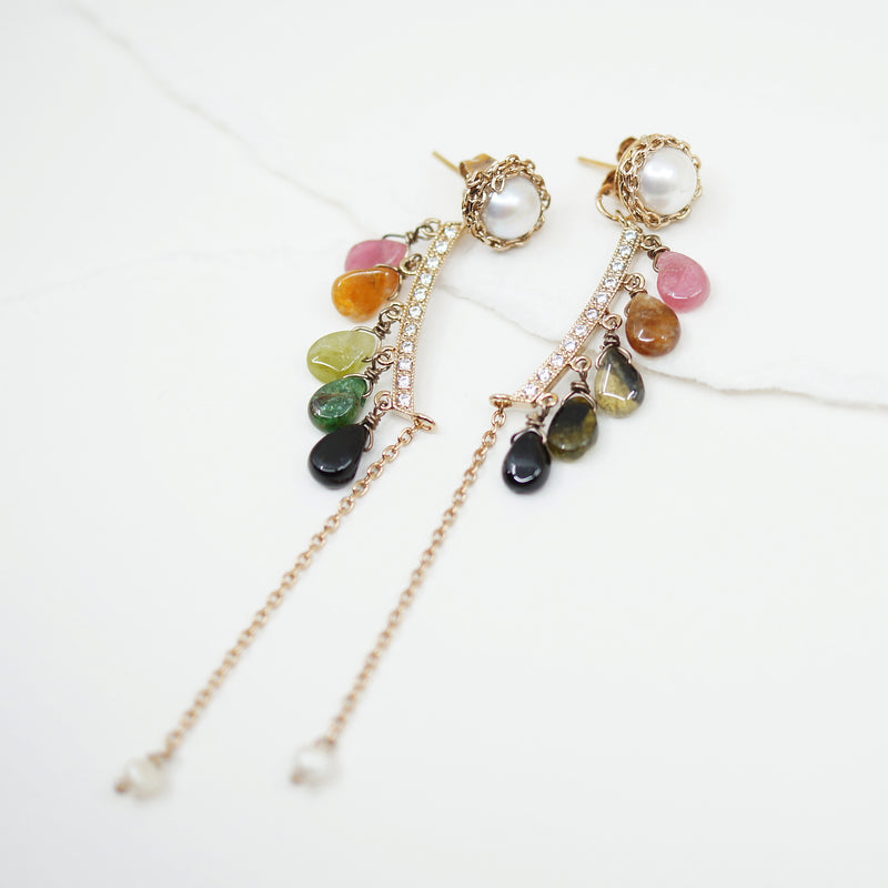 Tourmaline Long Chain Earrings