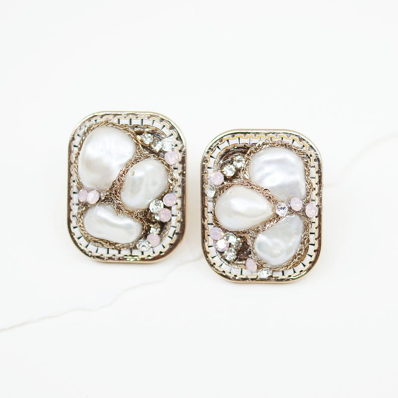 Freshwater Pearl Rectangle Post Earrings