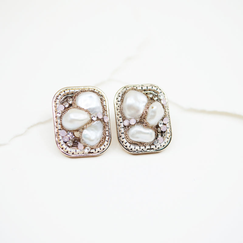 Freshwater Pearl Rectangle Post Earrings