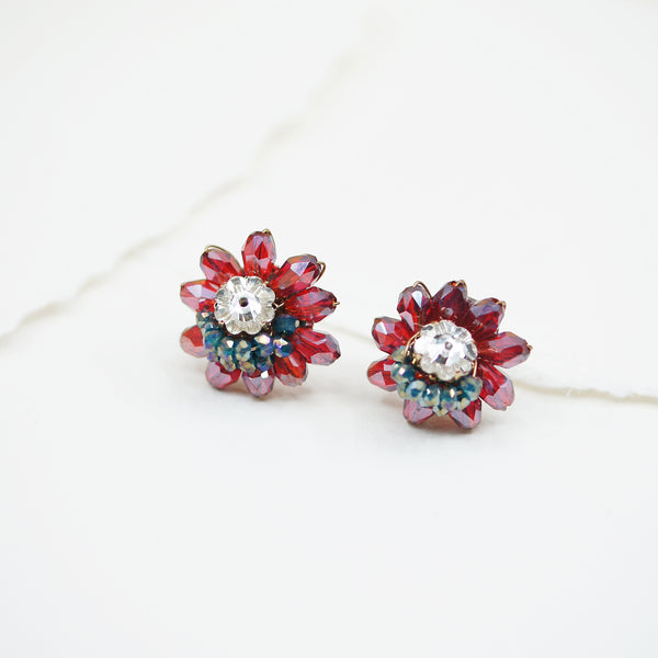 Red Crystal Beads Post Earrings