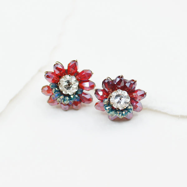 Red Crystal Beads Post Earrings