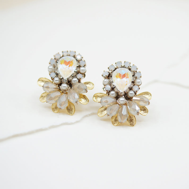 Tear Drop Crystal Flower Post Earrings