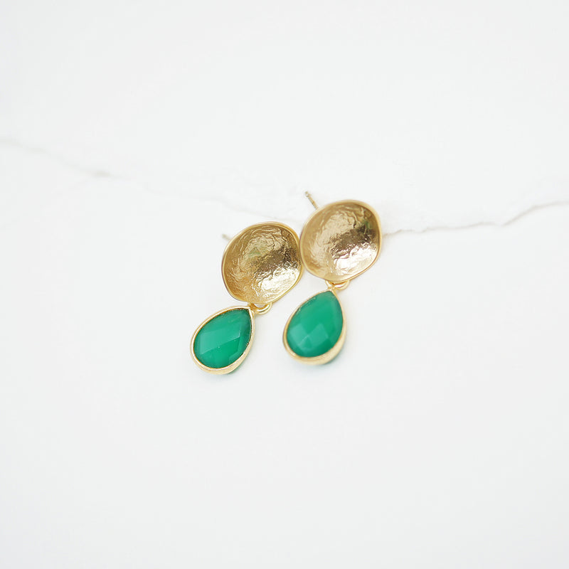 Tear Drop Green Agate  Earrings