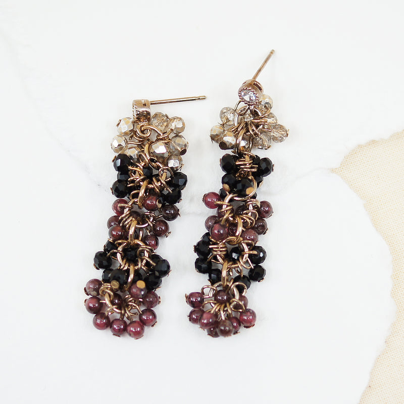 Garnet and Onyx Tassel Long Earrings