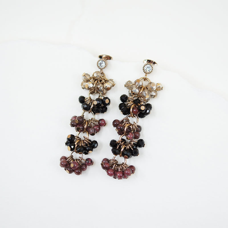 Garnet and Onyx Tassel Long Earrings