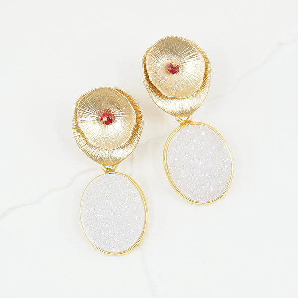 White Druzy Garnet Seed Earrings