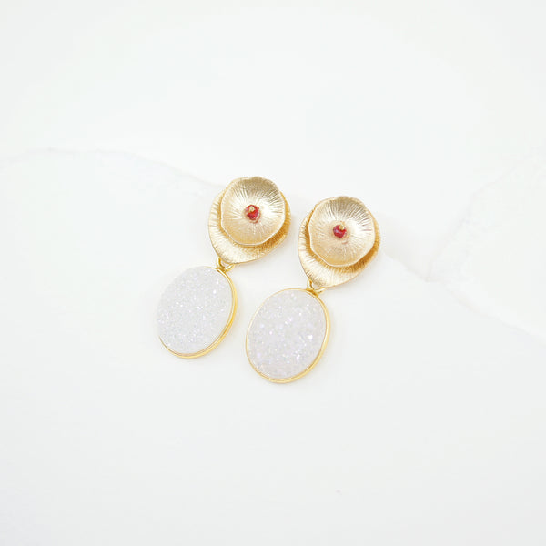 White Druzy Garnet Seed Earrings