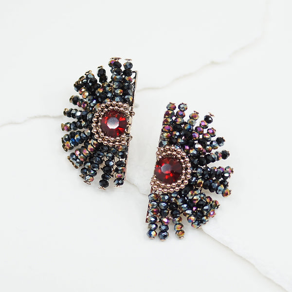 Half Circle Red Stone Beads Post Earrings