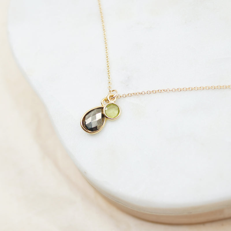 Pyrite Tear Drop Gold Necklace