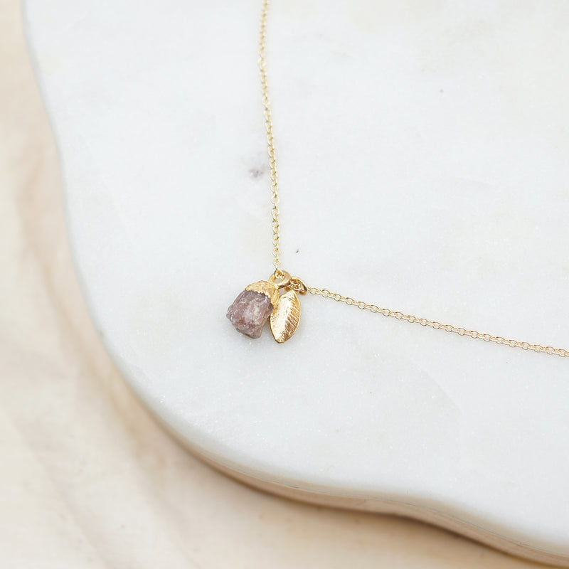 Ruby and Leaf Gold Necklace