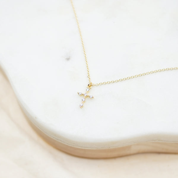 Cubic Cross Pendant Gold Necklace