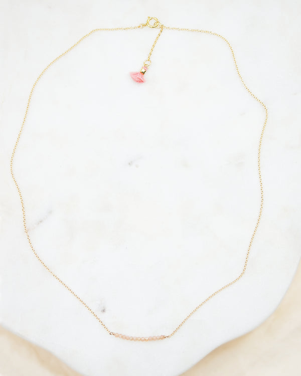 Peach Moonstone Bar Gold Necklace