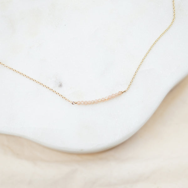 Peach Moonstone Bar Gold Necklace