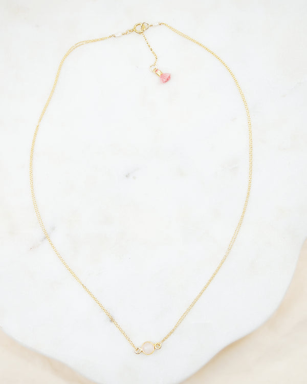 Pink Quartz Double Chain Gold Necklace