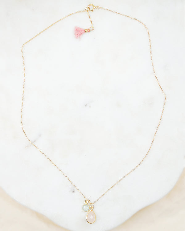 Pink Quartz Tear Drop Gold Necklace