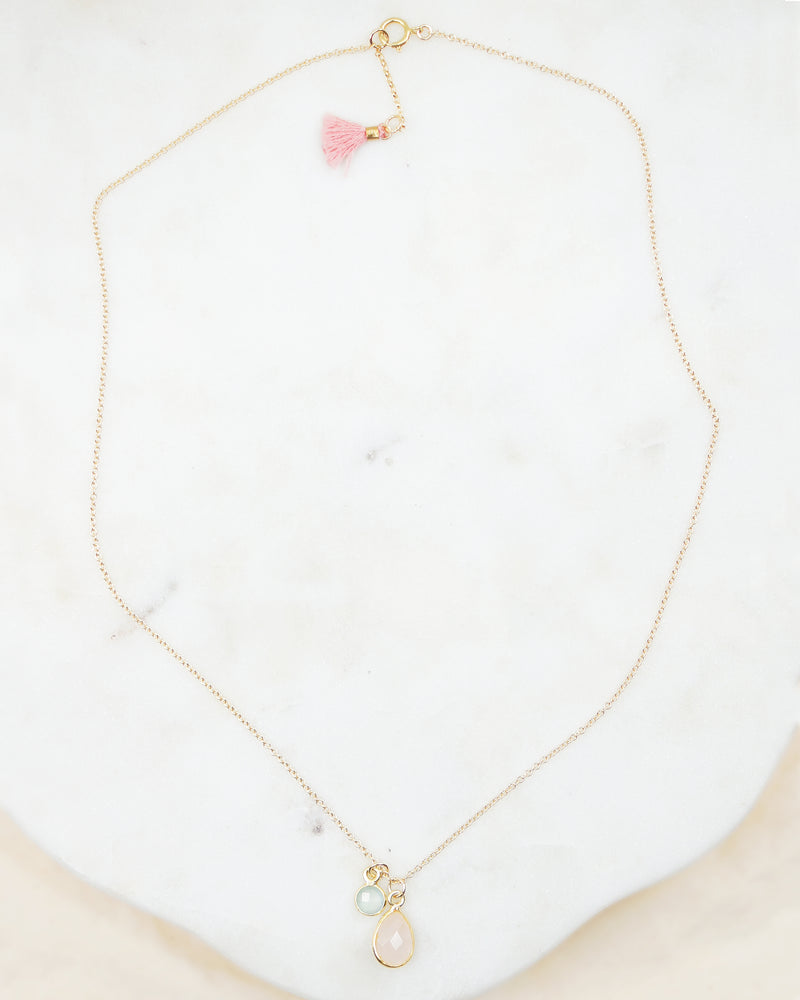 Pink Quartz Tear Drop Gold Necklace