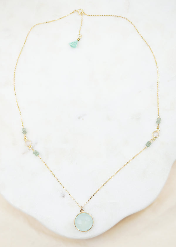 Sea-Green Pendant Gold Necklace