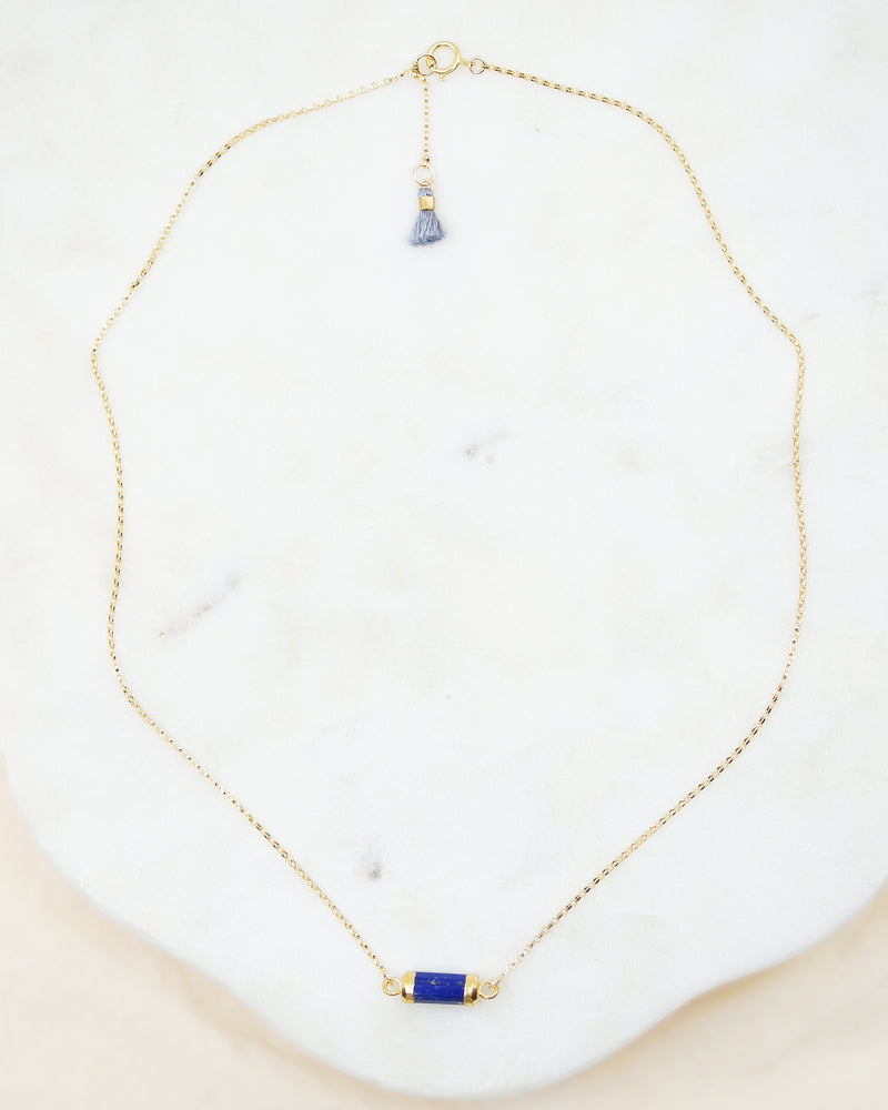 Lapis Lazuli Barrel Tube Gold Necklace