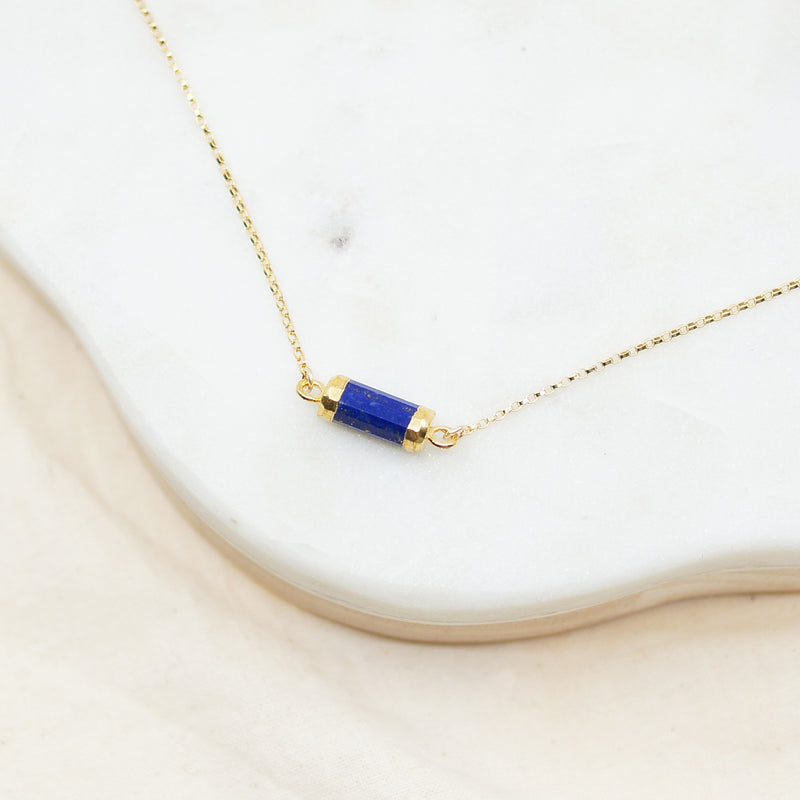 Lapis Lazuli Barrel Tube Gold Necklace