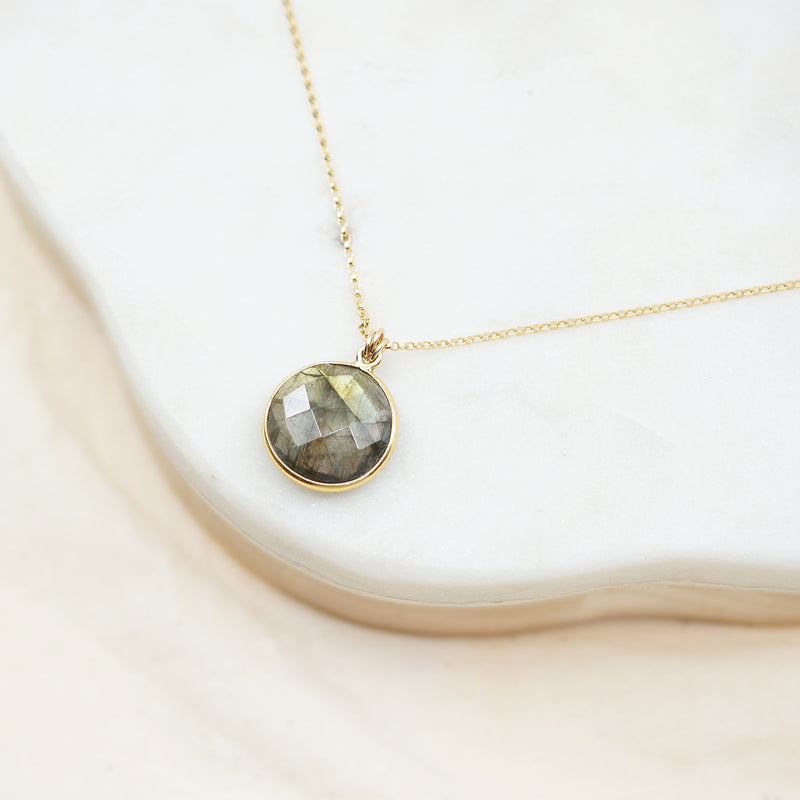 Labradorite Round Pendant Gold Necklace