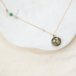 Labradorite Round Pendant Gold Necklace