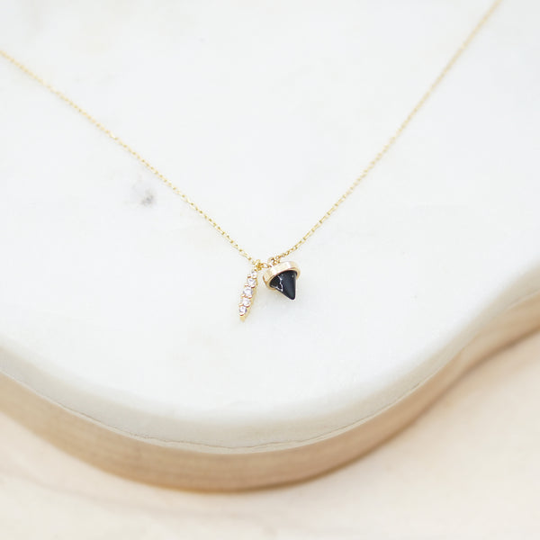 Pointy Black Stone and Cubic Necklace