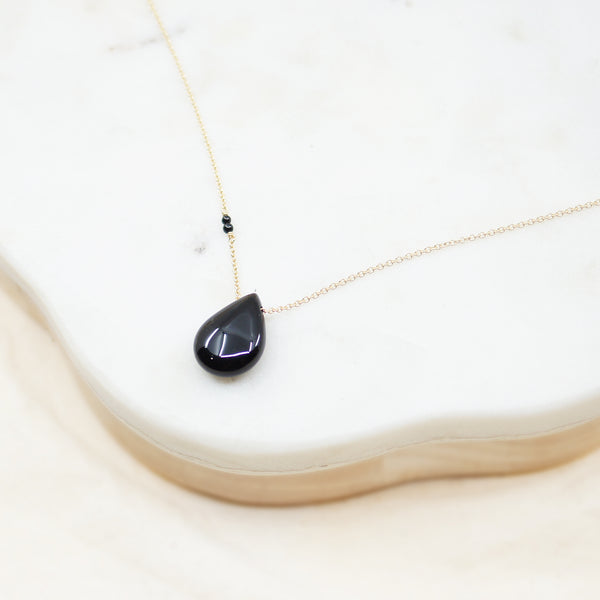 Black Onyx Tear Drop Gold Necklace