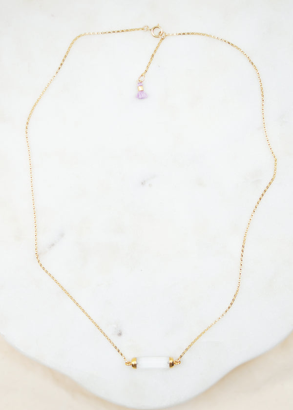 Clear Quartz Tube Bar Gold Necklace