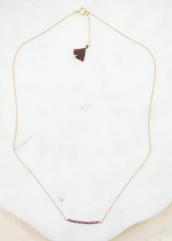 Garnet Seed Bar Gold Necklace