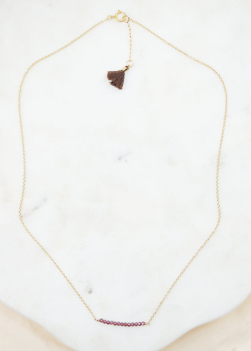 Garnet Seed Bar Gold Necklace