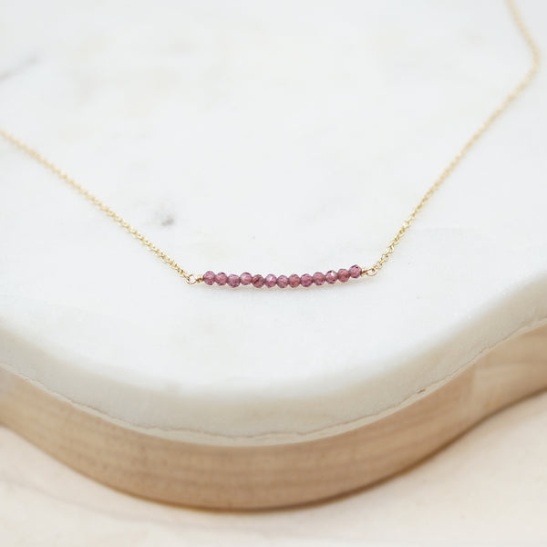 Garnet Seed Bar Gold Necklace