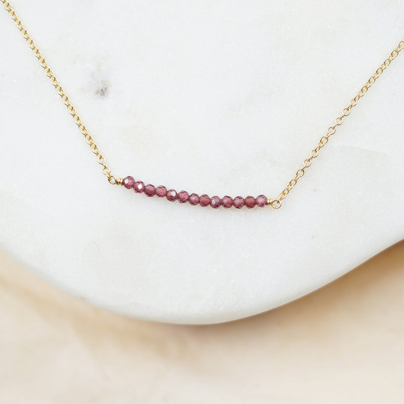 Garnet Seed Bar Gold Necklace