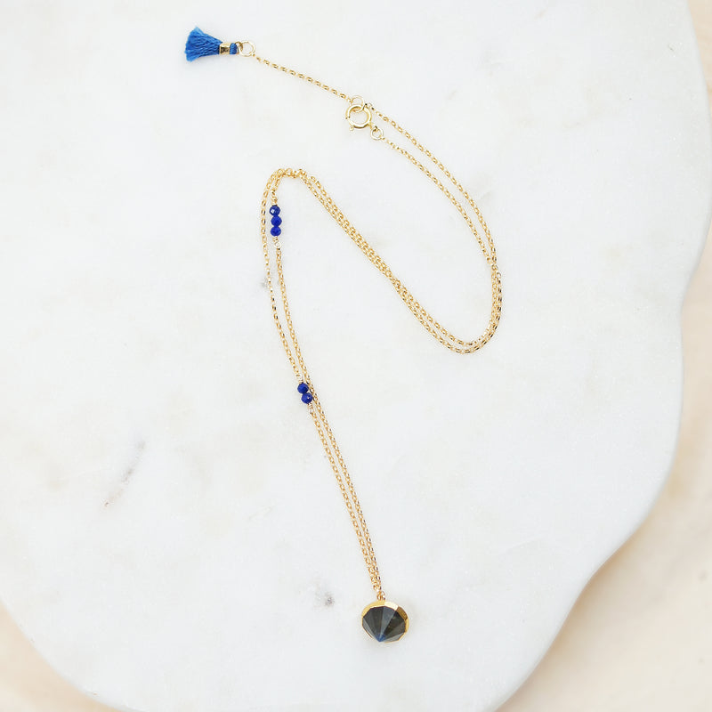 Pyrite Pointy and Lapis Seeds Gold Necklace