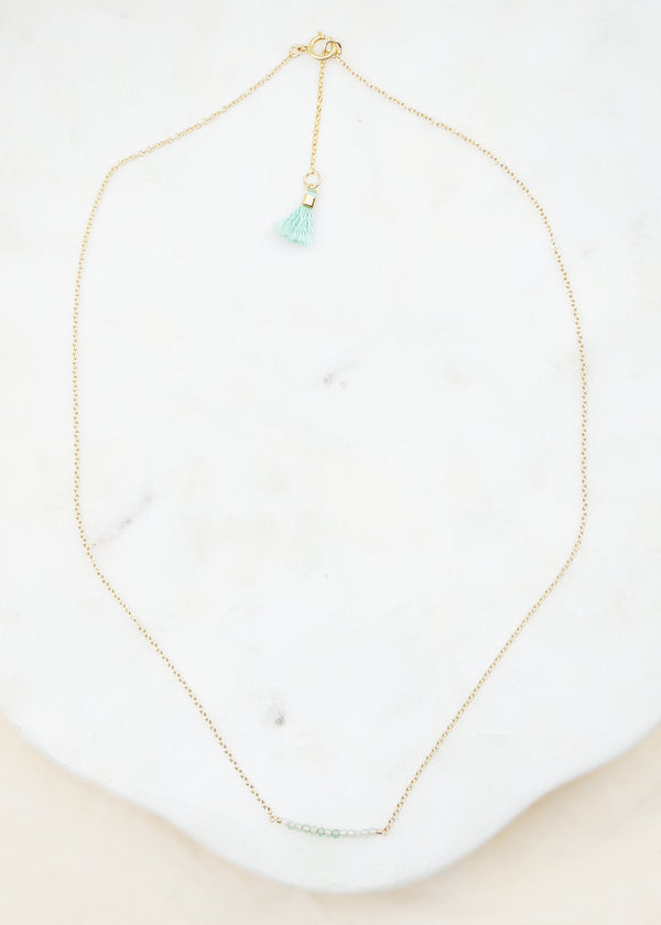 Green Quartz Seed Bar Gold Filled Necklace