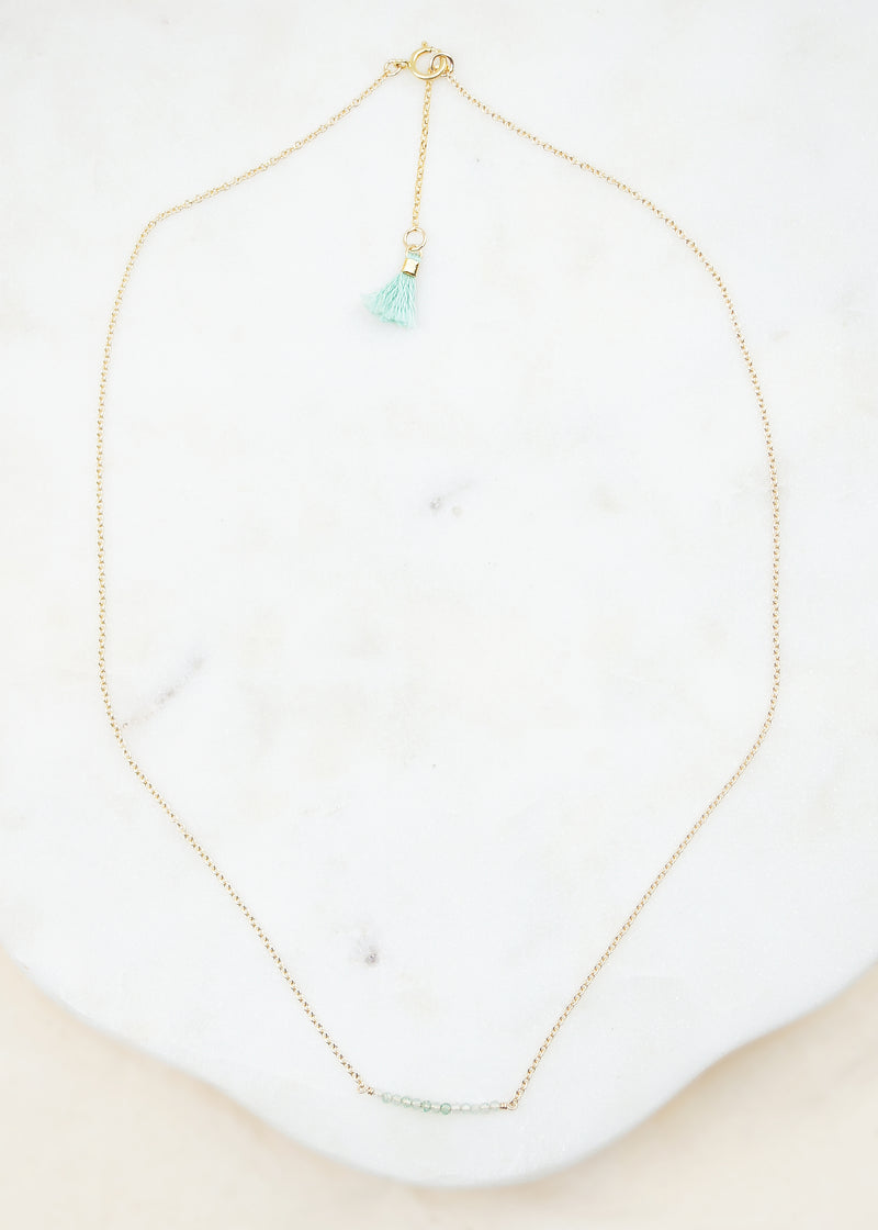 Green Quartz Seed Bar Gold Filled Necklace