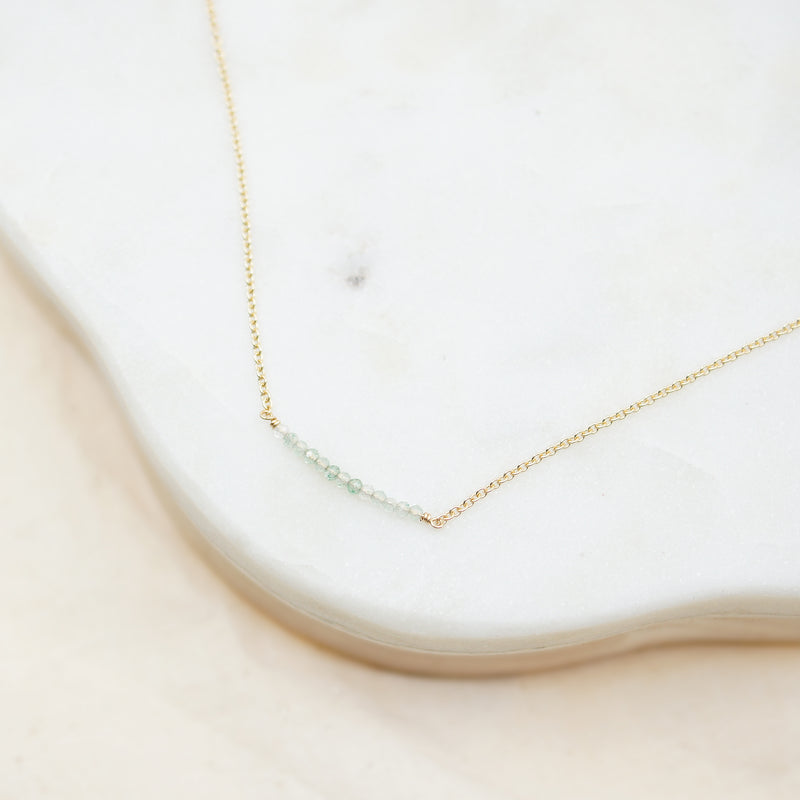 Green Quartz Seed Bar Gold Filled Necklace