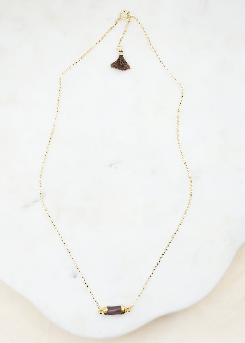 Dark Brown Small Tube Bar Necklace